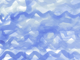 Abstract blue watercolor background. Watercolor sea. Watercolor wavy lines.