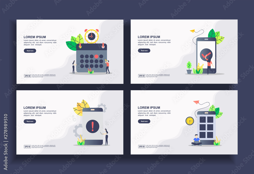 Wall mural set of modern flat design templates for business, scheduling, application check, application error, 