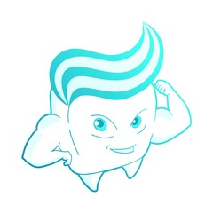 Strong tooth with toothpaste hair