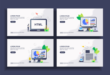 Obraz na płótnie Canvas Set of modern flat design templates for Business, coding, data security, data analysis, news. Easy to edit and customize. Modern Vector illustration concepts for business