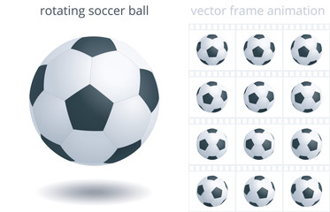  Rotating soccer ball. 3d realistic vector object. Sequence of frames for GIF, flash, CSS animation. Looped spin. 12 frames per second. Sprite sheet. Animated icon of a football equipment. Set of ball - obrazy, fototapety, plakaty
