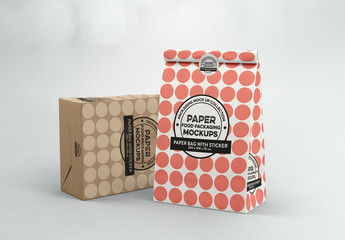Paper Bags with Sticker Seal Mockup