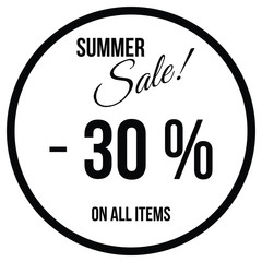 Sale Sticker. CircleTemplate Icon. Black Simple Letters on White Background. Vector Illustration.  Seasonal Offers, Sale Design for Shops and Web