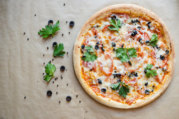 pizza with mushrooms and cheese