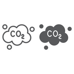 Pollution co2 line and glyph icon, ecology and dioxide, co2 emissions cloud sign, vector graphics, a linear pattern on a white background.