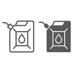 Jerrycan line and glyph icon, canister and container, fuel tank sign, vector graphics, a linear pattern on a white background.