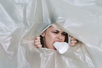 woman in plastic