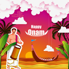 vector illustration of Happy Onam background for Festival of South India Kerala