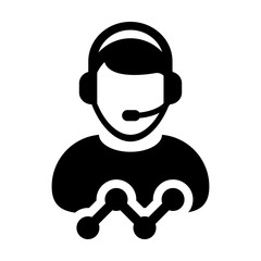 Line plot icon vector male data support customer service person profile avatar with headphone and graph for online assistant in glyph pictogram illustration