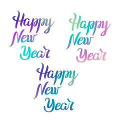 Set of Happy New Year colorful lettering  on white  background. Holiday  illustration. Design for invitation, print, card