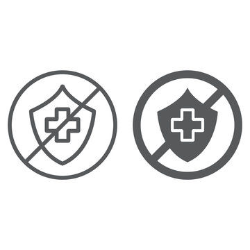 Uninsured Line And Glyph Icon, Protection And Life, Crossed Shield Sign, Vector Graphics, A Linear Pattern On A White Background.