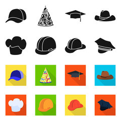 Vector illustration of clothing and cap symbol. Collection of clothing and beret stock vector illustration.