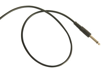 Obraz premium Guitar audio jack with black cable isolated on white background with clipping path.