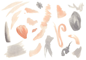 Set of watercolor hand drawn abstract stains