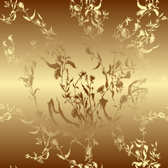 Fototapeta premium Vector background. Wildflowers. Silhouettes of plants. Bouquet with leaves, flowers and buds. Seamless pattern. Use printed materials, signs, objects, websites, maps.