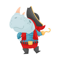 Cute rhino pirate. Vector illustration on white background.