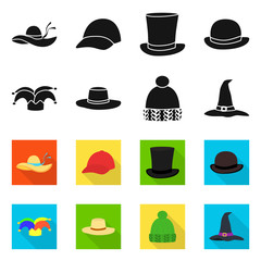 Vector design of clothing and cap symbol. Collection of clothing and beret stock symbol for web.