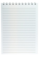 Notepad with wire binding on top and horizontal lines on pages - isolated on white background