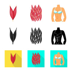 Isolated object of fiber and muscular symbol. Set of fiber and body vector icon for stock.