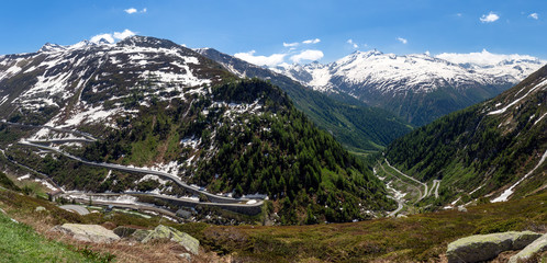 Furka Pass curvy roads in June 2019