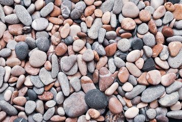 Multicolored colorful sea pebbles, natural background, texture. Close-up texture of colorful sea pebbles. Small Rock. Sea background