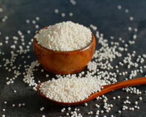 Raw tapioca pearls on a table