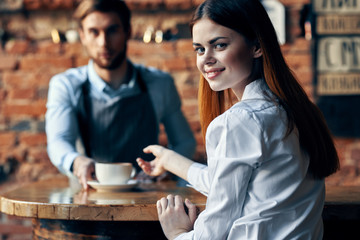 young couple in cafe