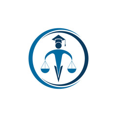 Law and Attorney Logo Design. Man holding scales of justice logo.