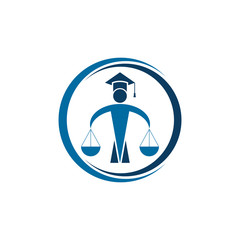 Law and Attorney Logo Design. Man holding scales of justice logo.