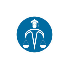 Law and Attorney Logo Design. Man holding scales of justice logo.