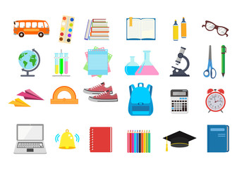 School. Back to school. Set of icons. Vector illustration isolated on white background