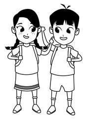adorable cute children childhood cartoon in black and white