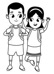 adorable cute children childhood cartoon in black and white