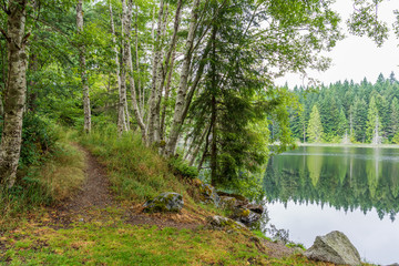 View at Mountain Lake with Blue Sky in British Columbia, Canada.