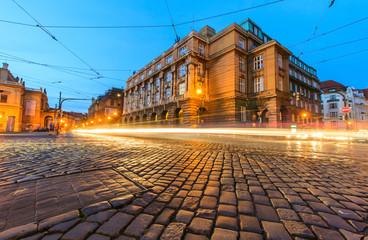 Cobblestone street in Prague Czech Republic
