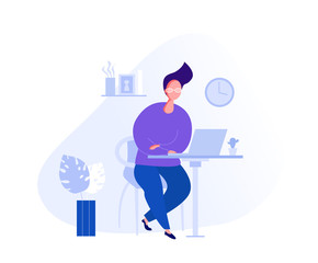 Illustration with a man working in the office, making a presentation, negotiating and discussing business issues, developing ideas