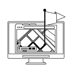 computer screen technology hardware cartoon in black and white