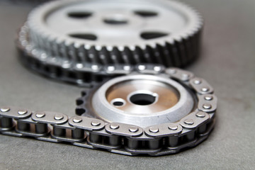 Timing chain and sprockets close-up