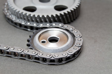 Timing chain and sprockets close-up