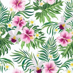 Foto op Canvas   Trendy vector pattern in tropical style. Seamless botanical print for textile, print, fabric. © Logunova  Elena