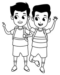 childhood adorable school students cartoon in black and white