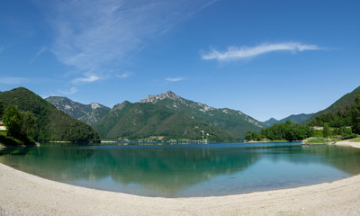 Spiaggia pubblica Molina di Ledro, Italy. Beautiful view of Lago Di Ledro and surrounding mountains