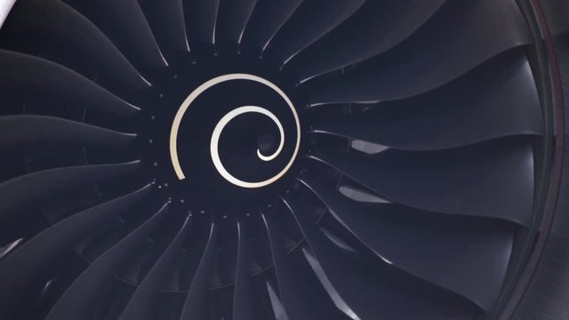 4k shot of rotating jet turbine blades.