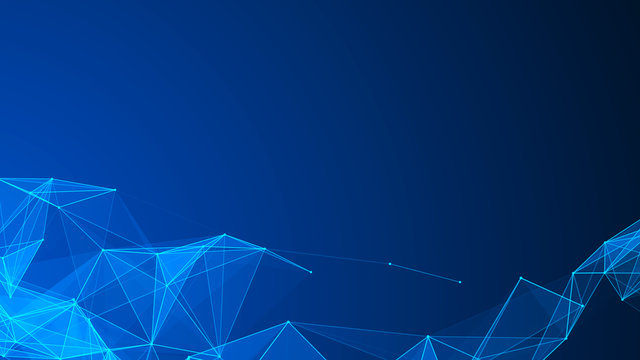 Abstract polygonal space. Futuristic blue background. Connection dots and lines structure. Triangular business wallpaper.