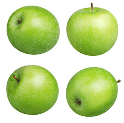 Isolated apples. Collection of green whole apple isolated on white background with clipping path