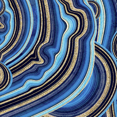 abstract background, fake stone texture, agate with blue and gold veins, painted artificial marbled surface, fashion marbling illustration