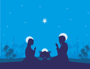 Fototapeta na wymiar Traditional Christmas Nativity Scene, abstract illustration