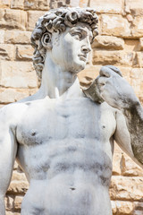 Fototapeta na wymiar Replica of Statue of David by the Italian artist Michelangelo placed at the Piazza della Signoria in Florence on 1910