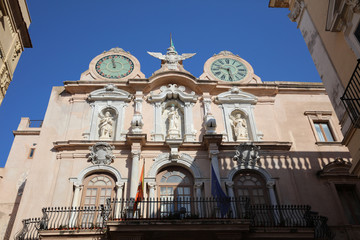 Palazzo Senatorio (Cavaretta) - Twin Clock Tower in Trapani. Sicily. Italy