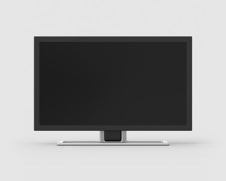 24 inch widescreen television on a light grey background. 3d render. Front view. Isolated Objects Series.